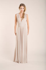 Beige maternity dress, long champagne maternity dress, nude maternity friendly dress, convertible maternity dress, baby shower m