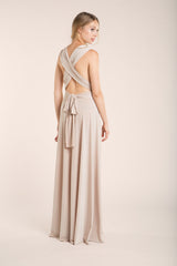 Beige maternity dress, long champagne maternity dress, nude maternity friendly dress, convertible maternity dress, baby shower m