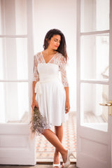 Short wedding dress with sleeves, lace wedding reception dress, white dress, long sleeve lace wedding dress, short civil bridal