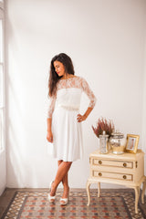Short wedding dress with sleeves, lace wedding reception dress, white dress, long sleeve lace wedding dress, short civil bridal