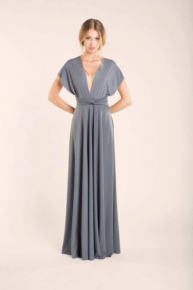 Sharkskin grey long Dress, silver grey infinity dress long, bridesmaid dress, grey maxi dress, long gray dress, party dress, for