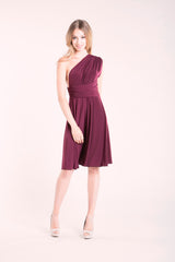 Burgundy short dress, bridesmaid burgundy dress, wine red infinity dress, infinity wrap dress, knee length dress, feminine wine