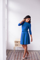 Royal blue dress, 3/4 sleeve dress, short wrap dress, royal blue convertible dress, snorkel knee-length dress, blue bridesmaids,