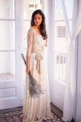 Long sleeve lace wedding dress, lace bridal gowns, romantic wedding dress, lace gown, lace sleeves, lace maxi dress, wrap lace b