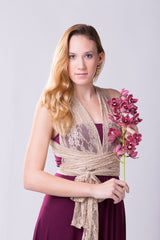 Vintage lace dress, romantic event long dress, feminine eggplant beige lace dress, custom dress made to measure, mismatch dress,