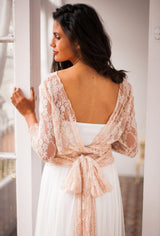 Rose quartz lace wedding dress, tulle and lace wedding dress, tulle dress, long sleeve lace wedding dress, blush pink bridal gow