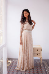 Backless wedding dress, bohemian wedding dress, Long sleeve open back bridal gown, champagne wedding dress, v-shape back wedding