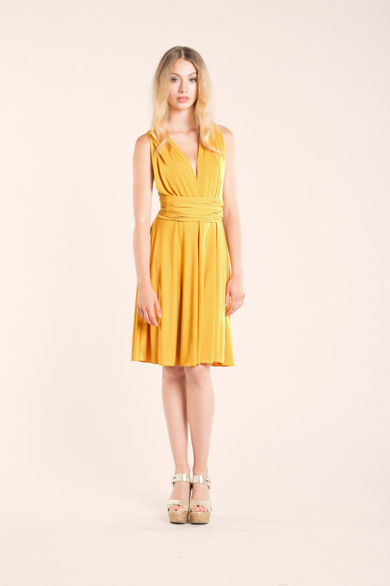 infinity dress mustard yellow Mustard Bridesmaid Convertible Dress - Gala Essential Short