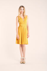 Short yellow dress, mustard yellow infinity dress, yellow dress, mustard bridesmaid dress, honey yellow prom dress, backless coc