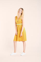 Short yellow dress, mustard yellow infinity dress, yellow dress, mustard bridesmaid dress, honey yellow prom dress, backless coc