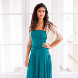 Teal convertible dress, turquoise dress, 3/4 sleeve dress, short wrap dress, petroleum knee-length dress, teal bridesmaids, part