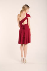Short dark red dress, dark red infinity dress, red party dress, short prom dress, short occasion dress, knee length convertible