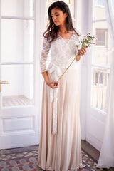 Lace wedding dress with sleeves, bohemian wedding dress, white lace dress, champagne bridal gown, lace gown, marriage, lace dres