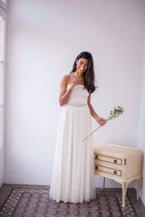 Tulle wedding dress, Two piece tulle dress and crystal sash, Romantic tulle bridal gown, Long tulle skirt, Wedding skirt, Silky