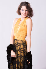 Mustard yellow bridesmaid dress, boho vintage lace dress, great gatsby yellow lace dress, mustard black lace dress, long bridesm