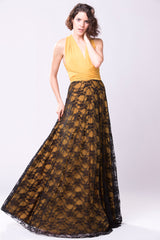 Mustard yellow bridesmaid dress, boho vintage lace dress, great gatsby yellow lace dress, mustard black lace dress, long bridesm