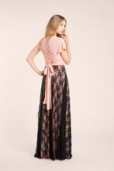 Light pink long lace dress, blush pink bridesmaid dress, peach lace dresses, bridesmaid lace dress, lace dresses, prom dress, ro