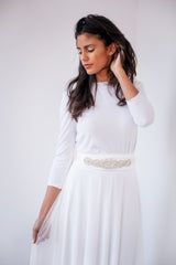 Long sleeve tulle wedding dress, ivory tulle wedding dress, bridal gown, tulle gown, long wedding dress with sleeves, boho weddi