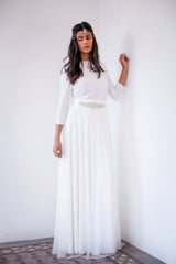 Long sleeve tulle wedding dress, ivory tulle wedding dress, bridal gown, tulle gown, long wedding dress with sleeves, boho weddi