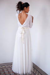 Long sleeve tulle wedding dress, ivory tulle wedding dress, bridal gown, tulle gown, long wedding dress with sleeves, boho weddi