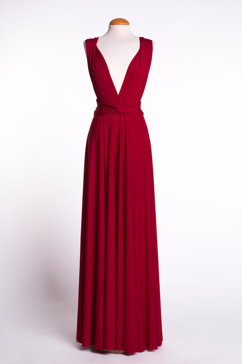 Dark red maxi dress, red long dress, dark red gown, elegant maxi dress, infinity long dress, convertible red dress, versatile ga