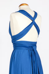Royal blue infinity dress knee length, convertible royal blue dress, party versatile dress knee length, short sleeve cobalt blue