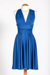 Royal blue infinity dress knee length, convertible royal blue dress, party versatile dress knee length, short sleeve cobalt blue