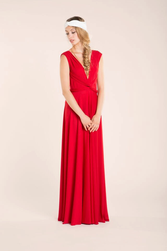 Red elegant infinity dress, marilyn dress, long red infinity dress, celebration red long dress, red gown, ready to ship red long