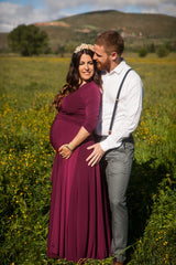 Maternity long sleeve dress, marsala maternity event dress, burgundy maternity dress, long sleeve evening dress, wine red pregna