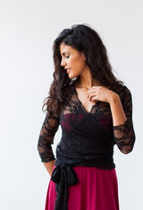 Black lace wrap top, lace cover up, elegant black lace shrug, ballerina wrap top, long sleeve lace top, dress jacket, evening sh