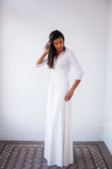 Long sleeved wedding dress, ivory white bridal gown with 3/4 sleeve, white wrap dress, convertible wedding dress, wedding dress