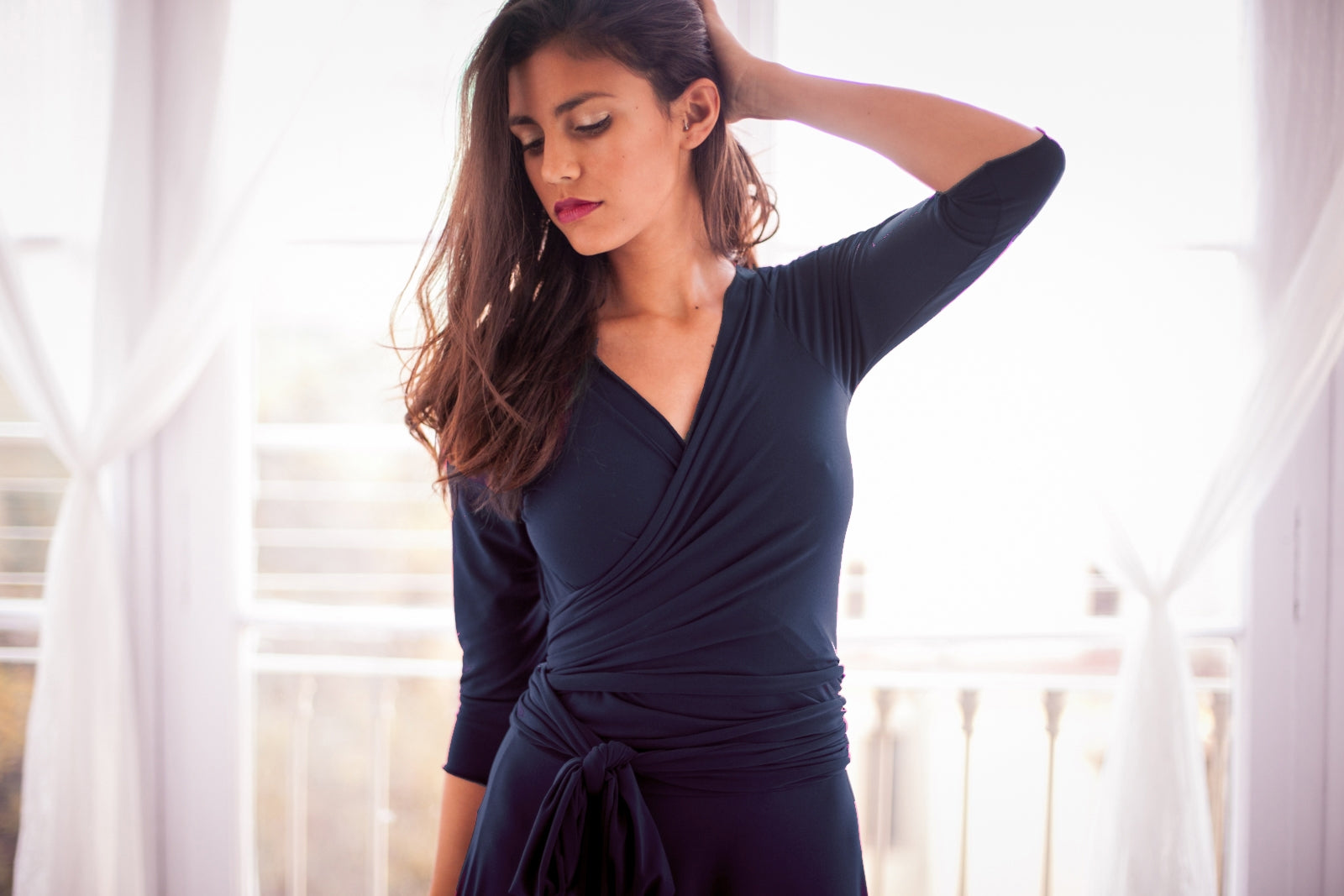 Navy bridesmaid dress, navy blue wrap dress, long sleeve dress, long sleeve bridesmaid dress, blue bridesmaid dress, short bride