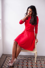 Short red dress, red wrap dress, red dress with sleeves, bridesmaid dress, red party dress, convertible dress, 3/4 sleeve dress,