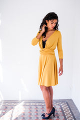 Buttercup bridesmaid dress, mustard wrap dress, long sleeve dress, long sleeve bridesmaid dress, yellow bridesmaid, short brides