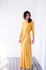 Long sleeve evening dress, mustard maxi dress, long sleeve wrap dress, buttercup bridesmaid dresses, convertible long dress, yel