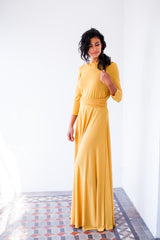Long sleeve evening dress, mustard maxi dress, long sleeve wrap dress, buttercup bridesmaid dresses, convertible long dress, yel