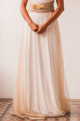 Long beige polka dot tulle skirt - Detachable tulle skirt