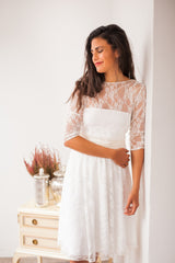 Long sleeve lace wedding dress, full lace wedding dress, short wedding dress, open back wedding dress, wrap dress, lace wedding