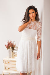 Long sleeve lace wedding dress, full lace wedding dress, short wedding dress, open back wedding dress, wrap dress, lace wedding