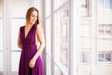 Vestido asimetrico, vestido largo marsala, vestido dama de honor marsala,