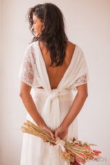 Vestido accesorio de encaje rosa cuarzo, gala lace, mimetik bcn
