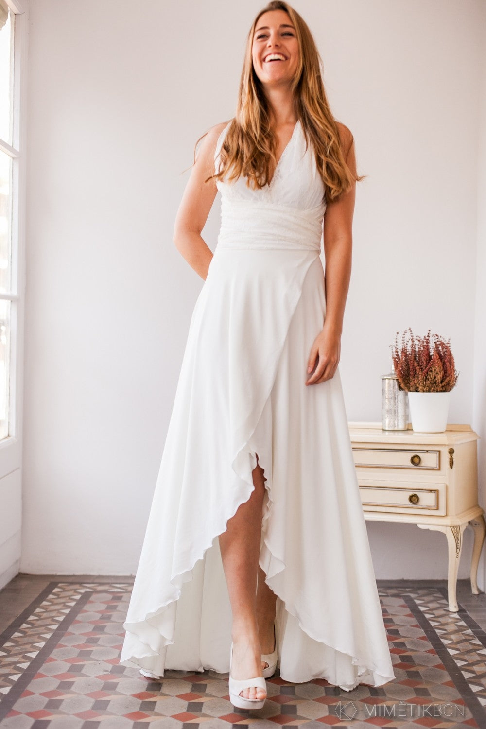 Falda de novia asimetrica crudo - Arlet Falda
