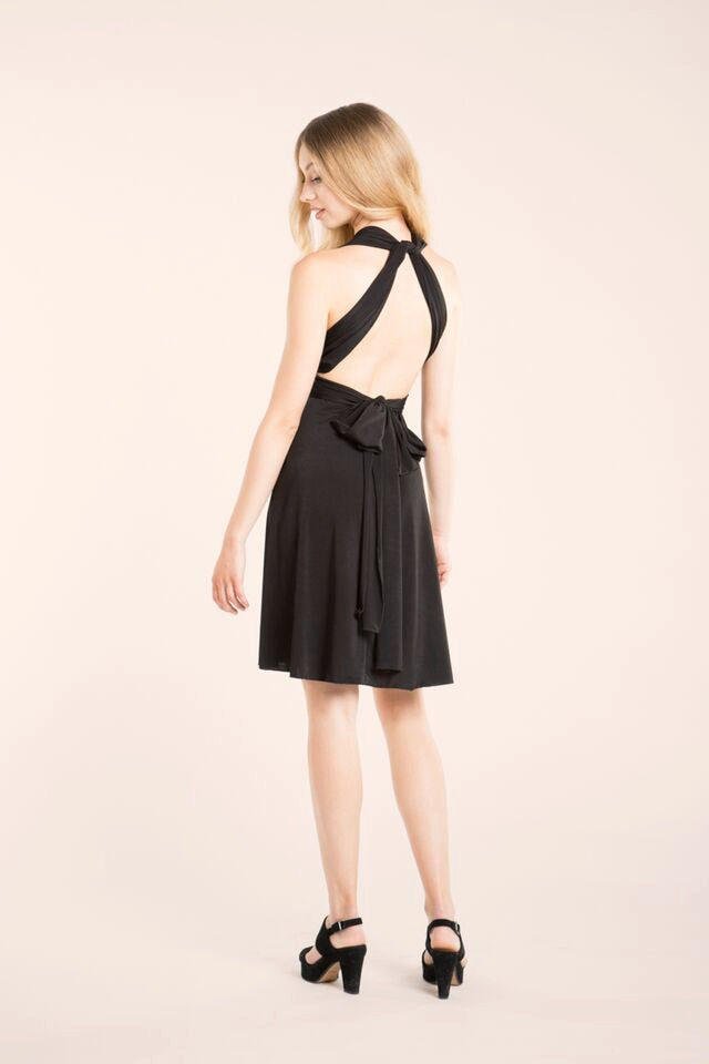 Little black dress, short black infinity dress, convertible dress, short party dress, elegant cocktail dress, classic black wrap