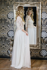 Rose quartz lace wedding dress, tulle and lace wedding dress, tulle dress, long sleeve lace wedding dress, blush pink bridal gow