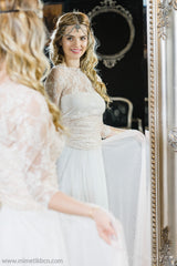 Rose quartz lace wedding dress, tulle and lace wedding dress, tulle dress, long sleeve lace wedding dress, blush pink bridal gow