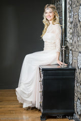 Rose quartz lace wedding dress, tulle and lace wedding dress, tulle dress, long sleeve lace wedding dress, blush pink bridal gow