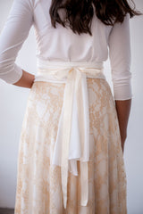 Vestido de novia encaje marfíl con manga tres cuarto - Frida Rustic