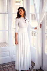 Long sleeved wedding dress, ivory white bridal gown with 3/4 sleeve, white wrap dress, convertible wedding dress, wedding dress