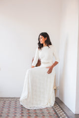 Long sleeved wedding dress, ivory white bridal gown with 3/4 sleeve, white wrap dress, convertible wedding dress, wedding dress
