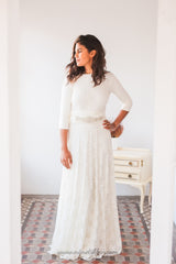 Long sleeved wedding dress, ivory white bridal gown with 3/4 sleeve, white wrap dress, convertible wedding dress, wedding dress